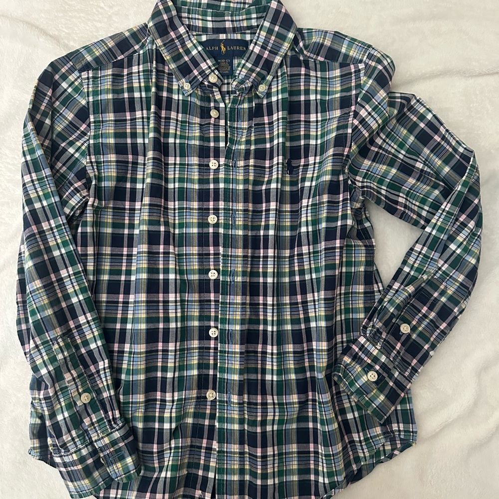 Ralph Lauren Kids Checkered Shirt - Green, Blue, and White
